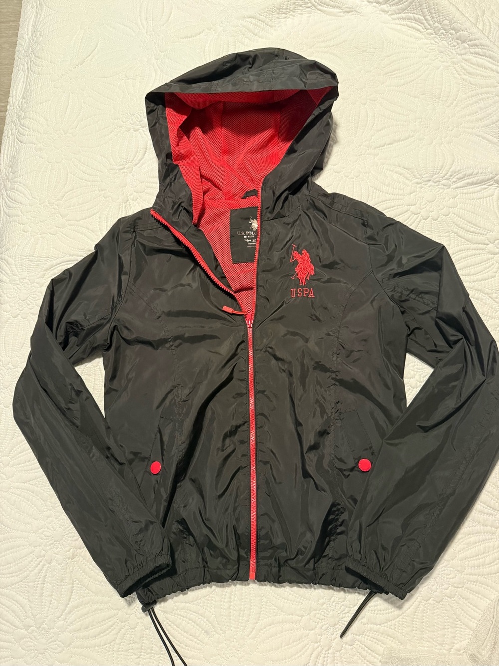 USPA Black & Pink Hooded Windbreaker Jacket